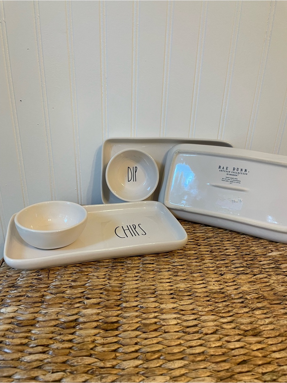 Rae Dunn Cream Chips & Dip Platter Set